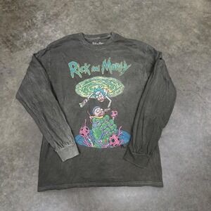 Rick and Morty Acid Wash Long Sleeve Shirt M Dark Wash Graphic Y2K Streetwear